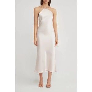 Significant Other Size 8 Vienna Satin Midi Slip Dress Cream Open Back